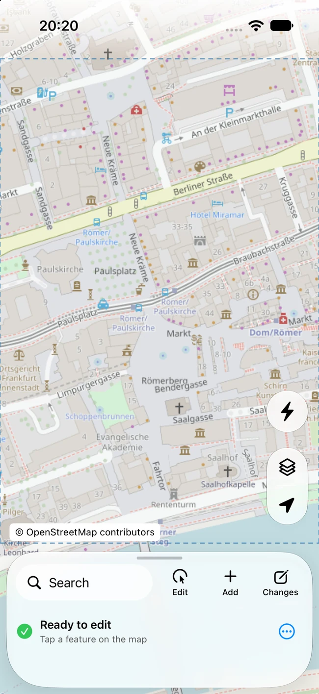 OSMEDI map workspace with Flash Edits, Search, Edit, Add, and Changes controls